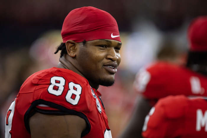 Jan 9, 2023; Inglewood, CA, USA; Georgia Bulldogs defensive lineman Jalen Carter (88) against the TCU Horned Frogs during the CFP national championship game at SoFi Stadium. Mandatory Credit: Mark J. Rebilas-USA TODAY Sports